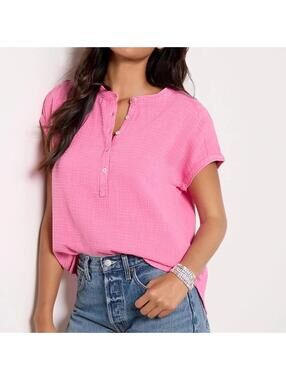 Faherty Dream Desmond Organic Cotton Top Pink Sz S Boho Gauze Beach Casual